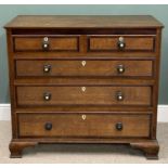 ANTIQUE OAK & CROSS BANDED MAHOGANY CHEST circa 1850, two short, three long pine lined drawers,