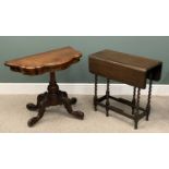 TWO VICTORIAN AND LATER TABLES, comprising a Victorian walnut fold over card table, lacking interior