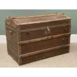 VINTAGE DOMED TOP STEAMER TRUNK, iron strap work, wood strengthening bars, iron carry handles, 63(h)