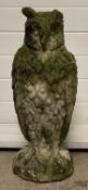RECONSTITUTED STONE STANDING OWL GARDEN ORNAMENT, 74 (h) x 27cms (base diam.) Provenance: deceased