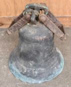 BRONZE CHAPEL BELL, believed 19th century, twin hanging brackets, 62 overall (h), 45 approx. (h)