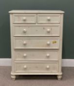 REPRODUCTION PAINTED PINE CHEST, two short, four long moulded edge drawers, turned wood knobs,