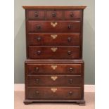 GEORGE III OAK CHEST ON CHEST, circa 1800, moulded cornice, peg joined construction, canted corners,