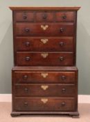 GEORGE III OAK CHEST ON CHEST, circa 1800, moulded cornice, peg joined construction, canted corners,