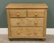 VICTORIAN STRIPPED PINE CHEST, two short, two long drawers, turned wood knobs, rounded corners to