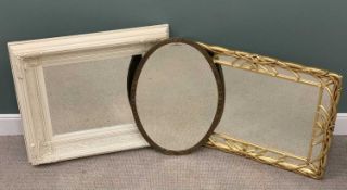 THREE VINTAGE AND MODERN WALL MIRRORS, comprising copper framed oval wall mirror, bevel edged glass,