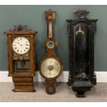 WALNUT CASED VIENNA TYPE WALL CLOCK, ebonised clock case and a mahogany banjo barometer, clock