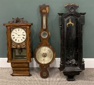 WALNUT CASED VIENNA TYPE WALL CLOCK, ebonised clock case and a mahogany banjo barometer, clock