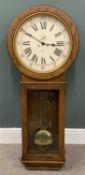 HOWARD MILLER REPRODUCTION OAK PENDULUM WALL CLOCK, circular dial, Roman numerals, subsidiary