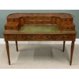 REPRODUCTION MAHOGANY CARLTON HOUSE STYLE DESK, curved cross banded top, multi drawer and cupboard
