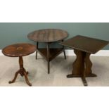 THREE ANTIQUE AND LATER OCCASIONAL TABLES, comprising a 19th century mahogany tripod table, inlaid