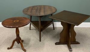 THREE ANTIQUE AND LATER OCCASIONAL TABLES, comprising a 19th century mahogany tripod table, inlaid