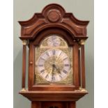 JAMES STUART ARMAGH REPRODUCTION MAHOGANY TRIPLE WEIGHT LONG CASE CLOCK, Tempus Fugit, brass dial,