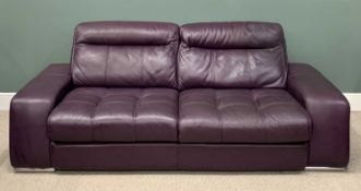 PURPLE LEATHER EFFECT TWO SEATER SETTEE, oversized arms, stitched detail, chrome end supports, 88 (