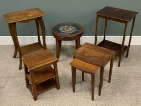 MIXED WOODS PARCEL OF VINTAGE OCCASIONAL TABLES, comprising two tier oak table, shaped supports,