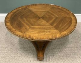 REPRODUCTION WILLIAM IV STYLE LOW CENTRE TABLE, beaded edge circular top, cross banded segmented