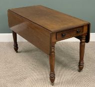 VICTORIAN MAHOGANY PEMBROKE TABLE, twin flap, single end drawer, turned ebonised wooden knobs,