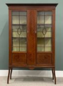 EDWARDIAN MAHOGANY TWO DOOR CHINA DISPLAY CABINET, boxwood string inlay, 9 x pane astragal glazed