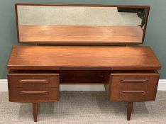 MID CENTURY TEAK LONG MIRRORED DRESSING TABLE, possibly G Plan, central slide out jewellery