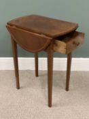 VINTAGE MAHOGANY PEMBROKE TABLE, boxwood strung oval top, twin flap, single end drawer, square