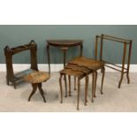 FIVE VINTAGE AND LATER ITEMS OF OCCASIONAL FURNITURE, comprising a shaped top walnut nest of three