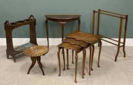 FIVE VINTAGE AND LATER ITEMS OF OCCASIONAL FURNITURE, comprising a shaped top walnut nest of three