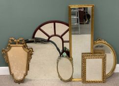 SEVEN VARIOUS VINTAGE & LATER WALL MIRRORS, one gilt frame example lacking glass, various designs,