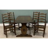 ERCOL DINING TABLE & FOUR CHAIRS (2+2), original blue labels to the chairs, 72.5 (h) x 83 (l) x