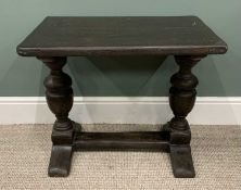 ANTIQUE OAK PEG JOINED HALL TABLE, planked cleated end top, substantial bulbous supports, platform