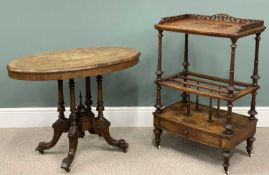 TWO ITEMS OF VICTORIAN WALNUT FURNITURE, comprising three tier Canterbury, three quarter gallery