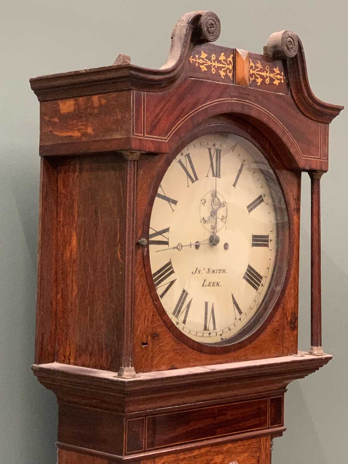 LONGCASE CLOCK CIRCA 1830, oak and mahogany, enamelled dial by J N Smith, Leek, Roman numerals, - Image 9 of 10