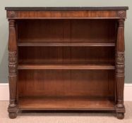 REGENCY MAHOGANY MARBLE TOP BOOKCASE, reeded and carved front pillar detail, rectangular black