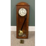 PINE CASED VIENNA TYPE WALL CLOCK, circular dial, Roman numerals, twin weight pendulum driven