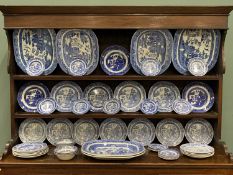 HARLEQUIN BLUE & WHITE WILLOW PATTERN POTTERY DRESSER SET, 55 pieces, to include 6 meat platters, 45