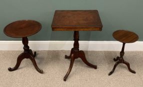 THREE VINTAGE AND LATER MAHOGANY OCCASIONAL TABLES, comprising rectangular top example, turned