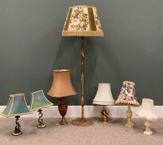 SIX DECORATIVE TABLE LAMPS & AN ONYX & BRASS STANDARD LAMP, carved stone, metal and other