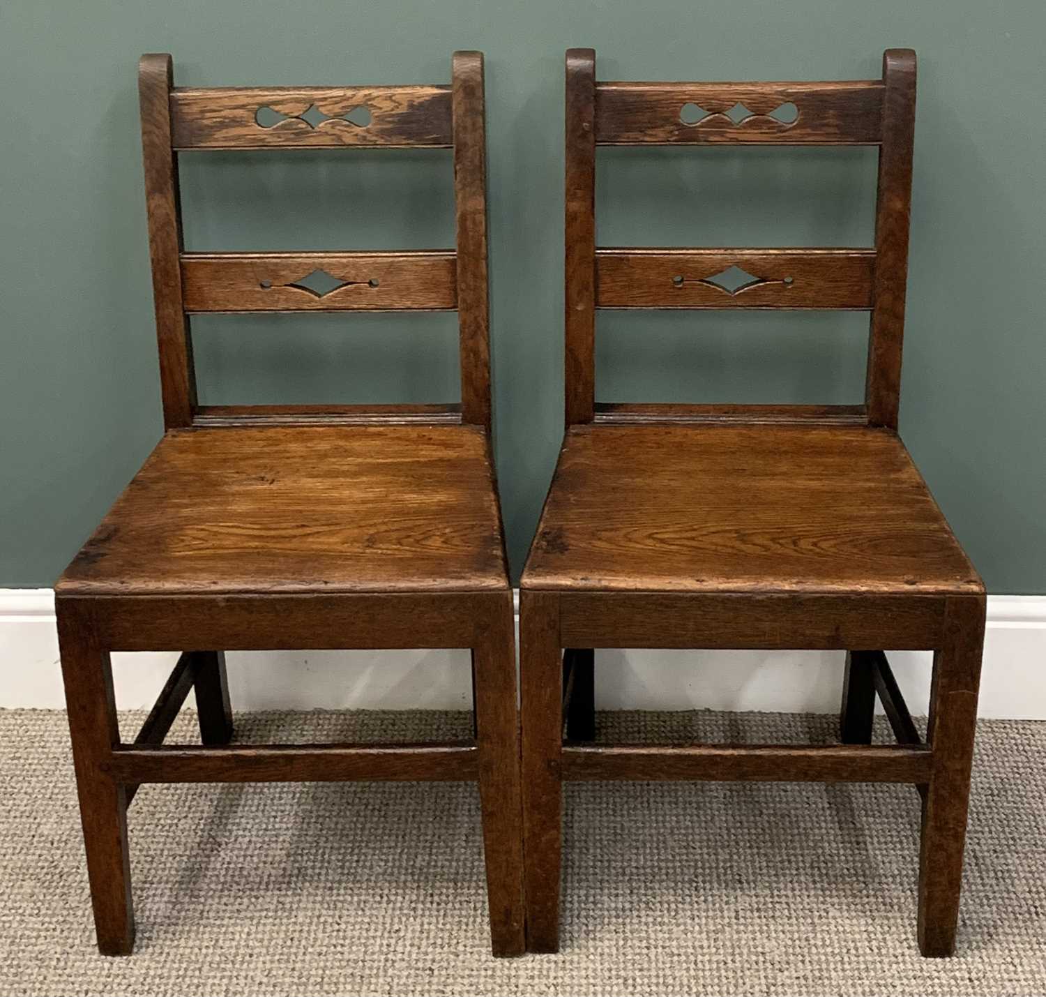 HARLEQUIN GROUP OF FIVE ANTIQUE OAK FARM HOUSE CHAIRS, peg joined construction, comprising pair with - Image 2 of 3