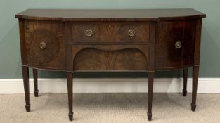 GEORGE IV STYLE MAHOGANY SIDEBOARD, shaped top, two central drawers, twin bow front cupboard