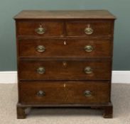 ANTIQUE OAK CHEST OF DRAWERS circa 1850, two short, three long oak lined drawers, cockbeaded edging,