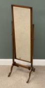 VINTAGE OAK CHEVAL DRESSING MIRROR, bevelled edge glass, brass tightening knobs, splayed supports,