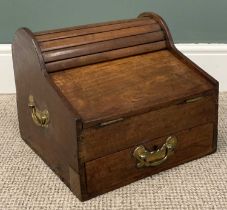 UNUSUAL 19TH CENTURY CAMPAIGN STYLE MAHOGANY TABLE TOP DESK, single lower drawer operating a tambour