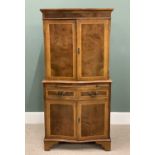 REPRODUCTION BURR WALNUT FRONT COCKTAIL CABINET, serpentine front, twin upper doors, interior