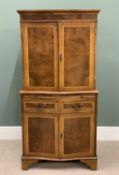 REPRODUCTION BURR WALNUT FRONT COCKTAIL CABINET, serpentine front, twin upper doors, interior