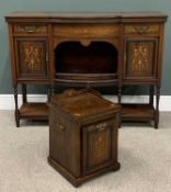 TWO ITEMS OF EDWARDIAN INLAID ROSEWOOD FURNITURE, comprising a side cabinet base, bow fronted