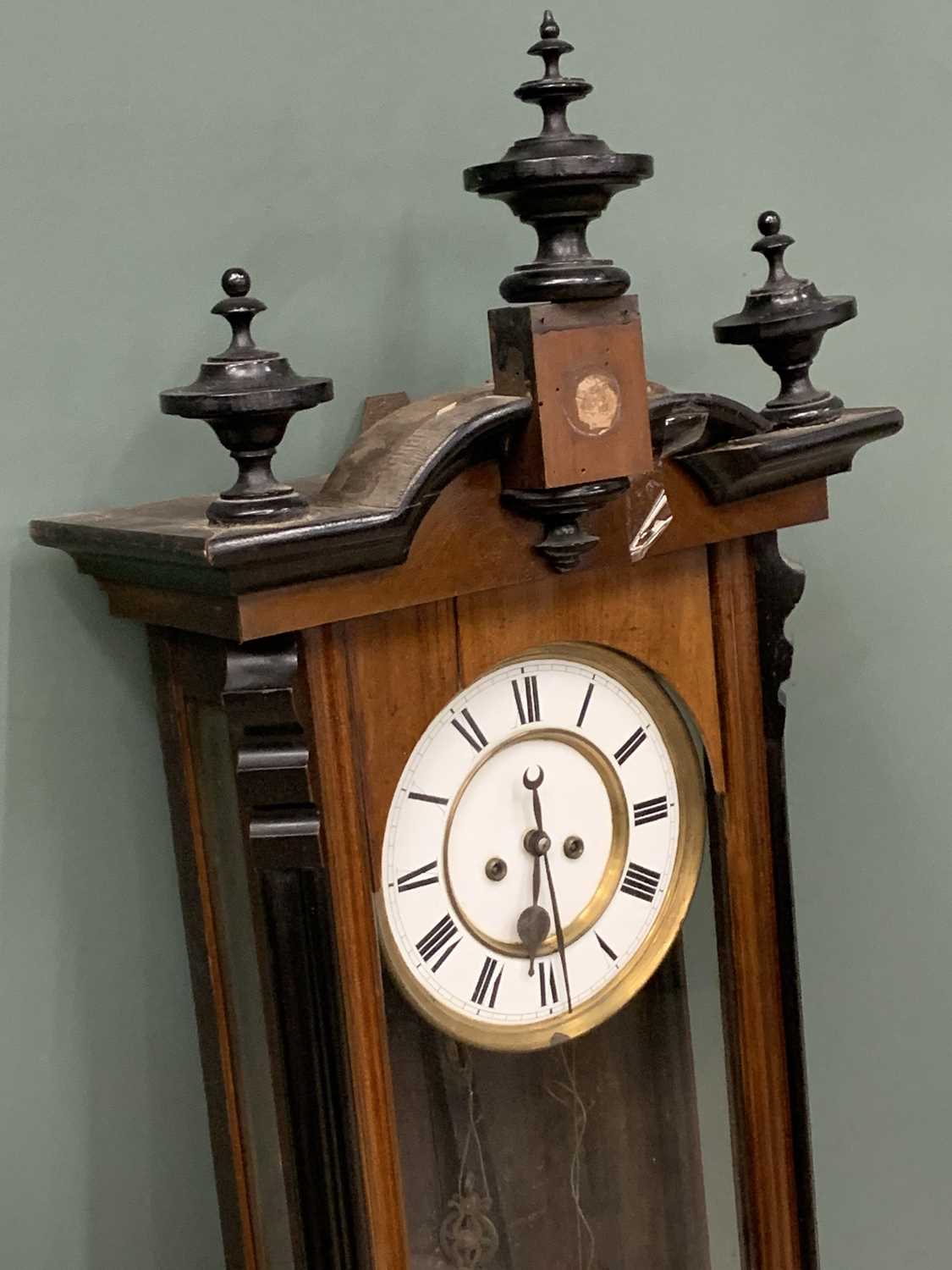 LATE VICTORIAN VIENNA TYPE WALL CLOCK, walnut and ebonised case, white dial, Roman numerals, twin - Image 2 of 6