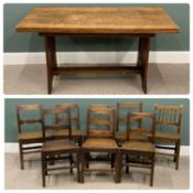 HARLEQUIN SET OF EIGHT ANTIQUE OAK FARMHOUSE CHAIRS & A LATER OAK REFECTORY TYPE TABLE, the chairs
