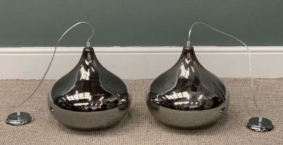 PAIR OF DEBENHAMS CEILING LIGHTS, tear-drop form, chrome effect glass, chrome fittings, 34 (h) x