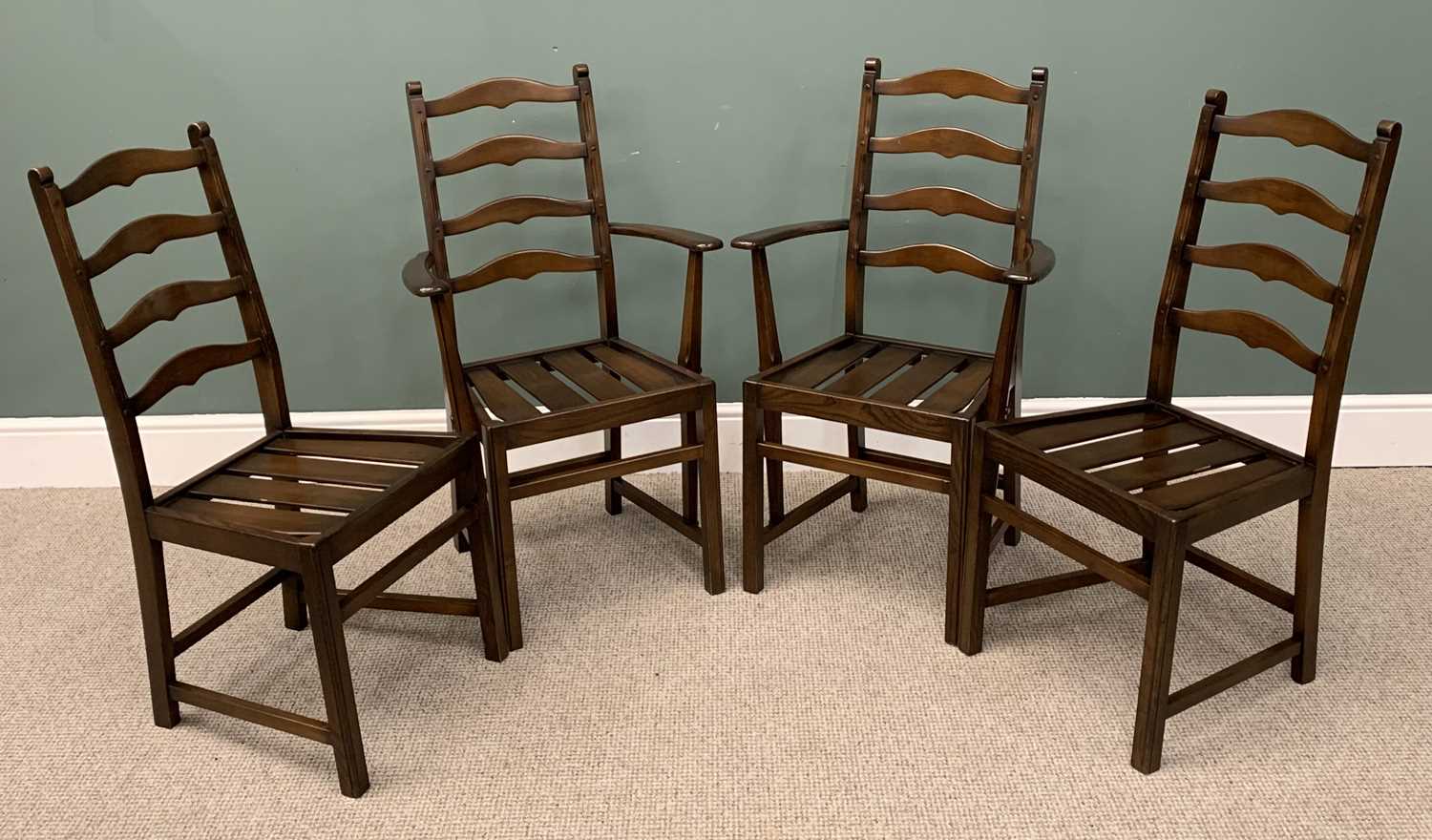 ERCOL DINING TABLE & FOUR CHAIRS (2+2), original blue labels to the chairs, 72.5 (h) x 83 (l) x - Image 4 of 6