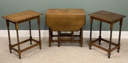 THREE OAK BARLEY TWIST TABLES, comprising twin flap gate-leg dining table, 73 (h) x 76 (l) x 36 (w -