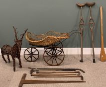 VINTAGE COLLECTABLES PARCEL, to include a wickerwork and iron pram, 66 (h) x 120 (l) x 53cms (w),